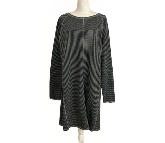J. Jill Dresses & Skirts - J Jill Sweater Knit Dress Womens L Black Gray Stripe Long Sleeve Casual